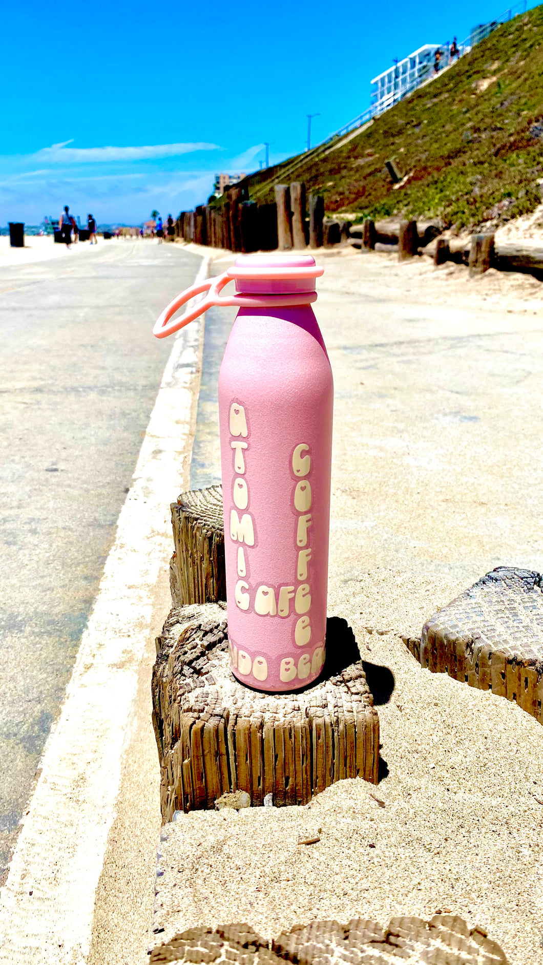 Atomic Cafe Coffee 20oz Pink Sparkle Stainless Steel Water Bottle