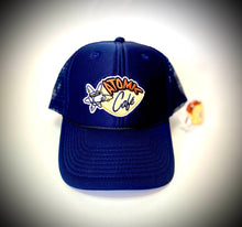 Load image into Gallery viewer, Atomic Cafe - Navy Trucker Hat with Atomic Logo
