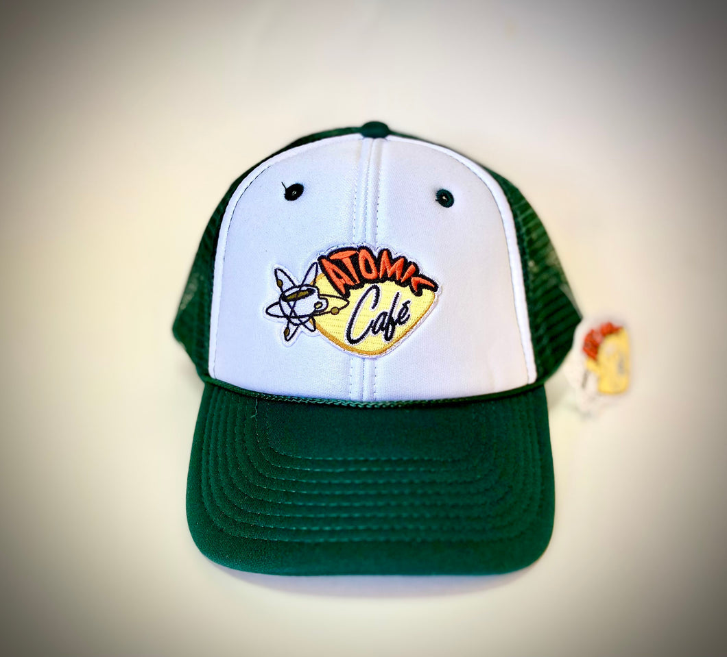 Atomic Cafe - White & Green Trucker Hat with Atomic Logo