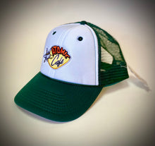 Load image into Gallery viewer, Atomic Cafe - White &amp; Green Trucker Hat with Atomic Logo
