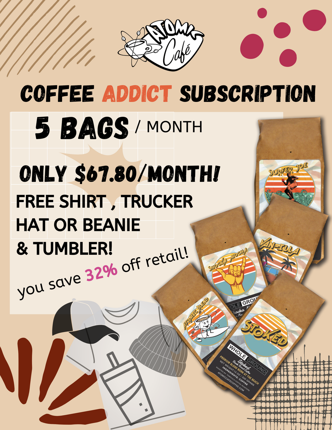 COFFEE ADDICT SUBSCRIPTION - 5 bags/ month (read more)