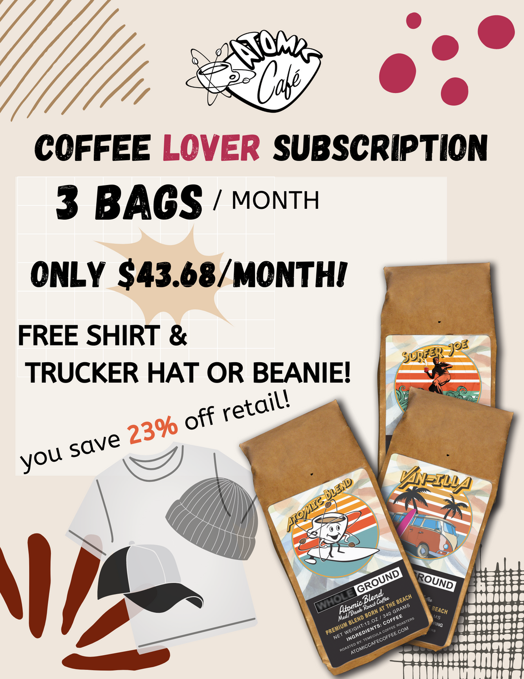 COFFEE LOVER SUBSCRIPTION - 3 bags/ month (read more)